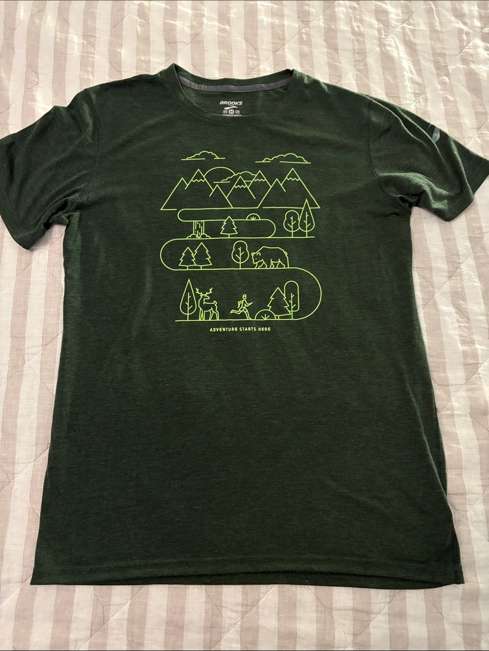 Brooks Dark Green Tee with Neon Green Outdoor Graphic